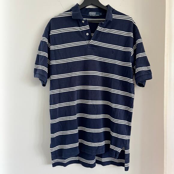 Polo Ralph Lauren 100% Cotton Navy White Striped Polo - Picture 2 of 3